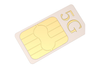 High quality rendering 5G Sim card  Isolated On White Background, 3D rendering. 3D illustration.