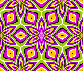 Colorful wrapping paper with floral pattern. Motion illusion. Seamless pattern.