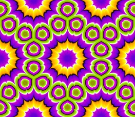 Colorful wrapping paper with floral pattern. Optical illusion of movement. Seamless pattern.