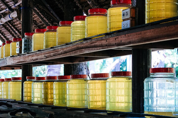 The process of making vinegar by the traditional Thai method.