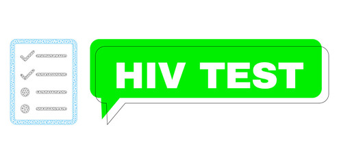 Shifted HIV Test green chat speech shape and checklist page mesh composition. Vector flat checklist page, built from flat mesh. Green chat has HIV Test title inside black contour, and colored banner.
