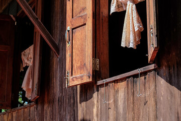 Detail of Old wooden window ,Thailand traditional style house 