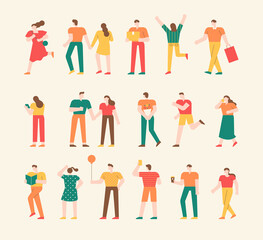 Fototapeta na wymiar Collection of simple people characters. A collection of street crowds in various actions and poses. flat design style minimal vector illustration.