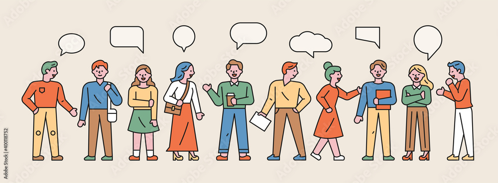 Wall mural a collection of people characters talking. casual fashion student characters stand side by side and 