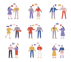 Fototapeta premium Two people are meeting and talking. Simple characters of various styles meet and talk with each other. flat design style minimal vector illustration.