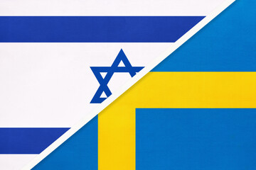 Israel and Sweden, symbol of national flags from textile.
