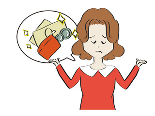 貯金をする事ができなく困っている女性のベクターイラスト素材