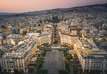 Aerial view of famous Aristotelous Square in Thessaloniki city, Greece.
