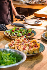 catering table with tasty snacks