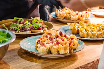 catering table with tasty snacks