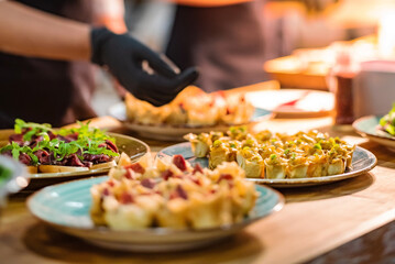 catering table with tasty snacks
