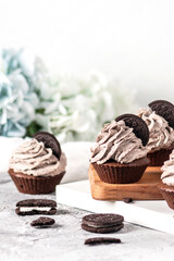 Chocolate cupcakes with chocolate cream