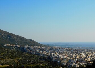 Fototapeta premium Panoramic view of the city of Glyfada in Attica, Greece, from mount Imitos