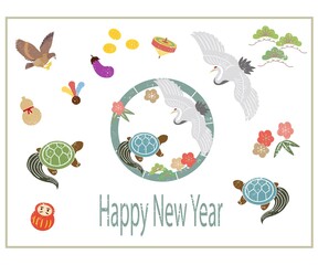 年賀状素材　鶴と亀　スタンプ風