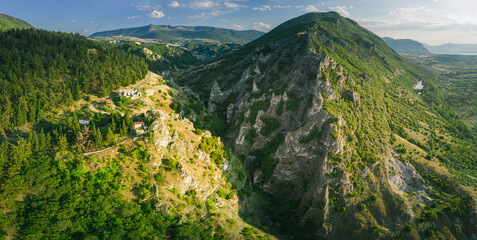 Fototapeta na wymiar Wide panorama of mountains near Servia city, greece