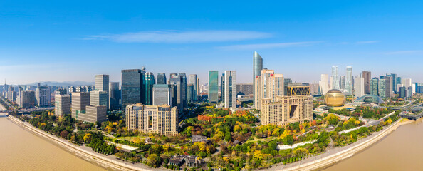 Obraz premium Aerial photography of Hangzhou city modern architecture landscape skyline