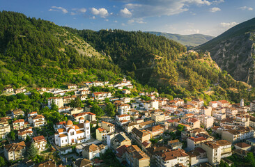 Fototapeta na wymiar servia city, aerial view from drne, Greece