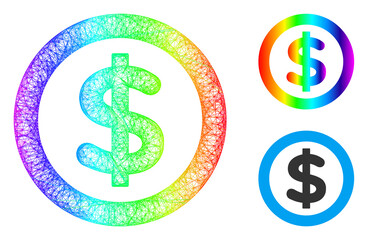 Rainbow colorful network finance, and solid rainbow gradient finance icon. Hatched frame 2D network abstract symbol based on finance icon, made from intersected lines.
