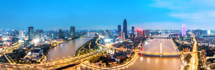 Fototapeta na wymiar Aerial photography of Ningbo city architecture landscape night view