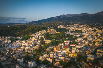 Aerial drone photo of famous town and castle of Patras, Achaia, Peloponnese, Greece