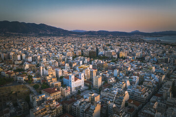 Fototapeta premium Aerial drone photo of famous town and castle of Patras, Achaia, Peloponnese, Greece