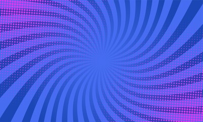 Fototapeta premium Swirling burst blue comic background with pink halftone dots