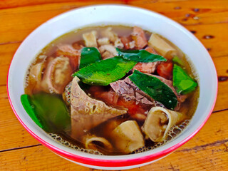 Thai authentic beef offal soup.