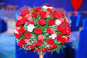 Flower Bouquet on Table in an Event | Red Roses | Selective Focus