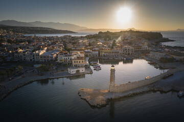Rethymno city at Crete island in Greece. The old venetian harbor.