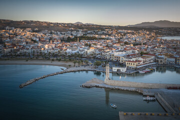 Fototapeta premium Rethymno city at Crete island in Greece. The old venetian harbor.