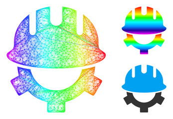 Rainbow colorful network development helmet, and solid spectral gradient development helmet icon. Crossed carcass flat network geometric symbol based on development helmet icon,