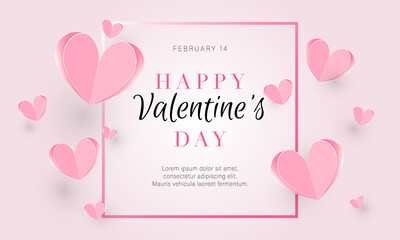 Fototapeta na wymiar Template design banner for Valentine's day. Geometric background with decor heart for happy Valentine's day sale, women, mother day. Romantic promotion card and flyer. Vector.