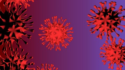 SARS-CoV-2 coronavirus on purple background in 3d. Dangerous non-cellular infectious virus covid-19 causes flu epidemics.