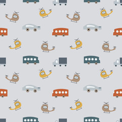 Cute transportation ilustration seamless pattern.Great for kid textile,fabric,wrapping paper,crapbooking.