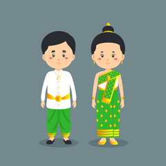 Couple Character Wearing Laos National Dress