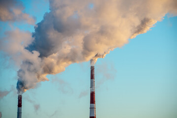 Air pollution and the problem of global warming after a release of CO2 into the atmosphere from the chimney of factories