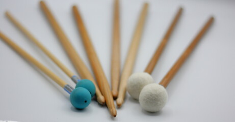 Percussion mallets set on a white background