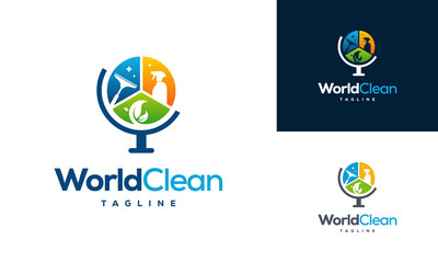 World Clean eco logo template, Global Clean logo designs concept, Cleaning service logo