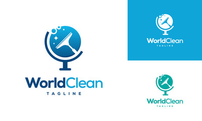 World Clean eco logo template, Global Clean logo designs concept, Cleaning service logo