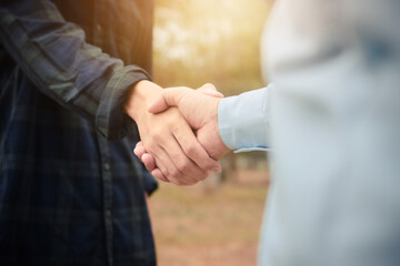 Fototapeta premium Shake hand close up concept business partner community friend people