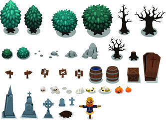 Set of graveyard objects and plants