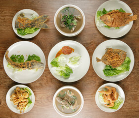 flat lay of malaysian food.