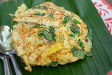 Simple vegetarian omelette rice meal