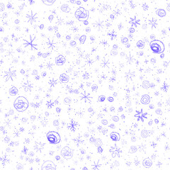 Hand Drawn blue Snowflakes Christmas Seamless Patt