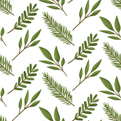 Seamless floral pattern with spring plants. Design for Holidays decoration, wrapping paper, print, fabric or textile. Vector illustration.
