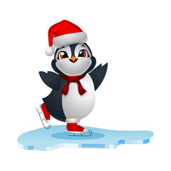 Cute penguin cartoon ice skates on skating