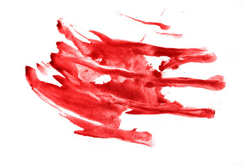 Bloody handprint with streaks isolated white background