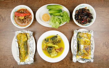 Signature dish of Pahang, Malaysia known as Gulai Patin Masak Tempoyak and Pais Patin.