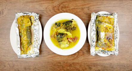 Signature dish of Pahang, Malaysia known as Gulai Patin Masak Tempoyak and Pais Patin.