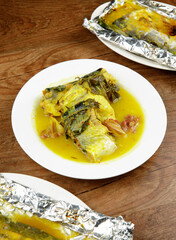 Signature dish of Pahang, Malaysia known as Gulai Patin Masak Tempoyak and Pais Patin.